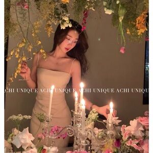 Elegant Beige Spaghetti Strap Dress